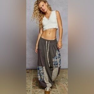 045 🎀🛍️ The Quiet Willow 2- Patchwork Wide-Leg Pants In Charcoal